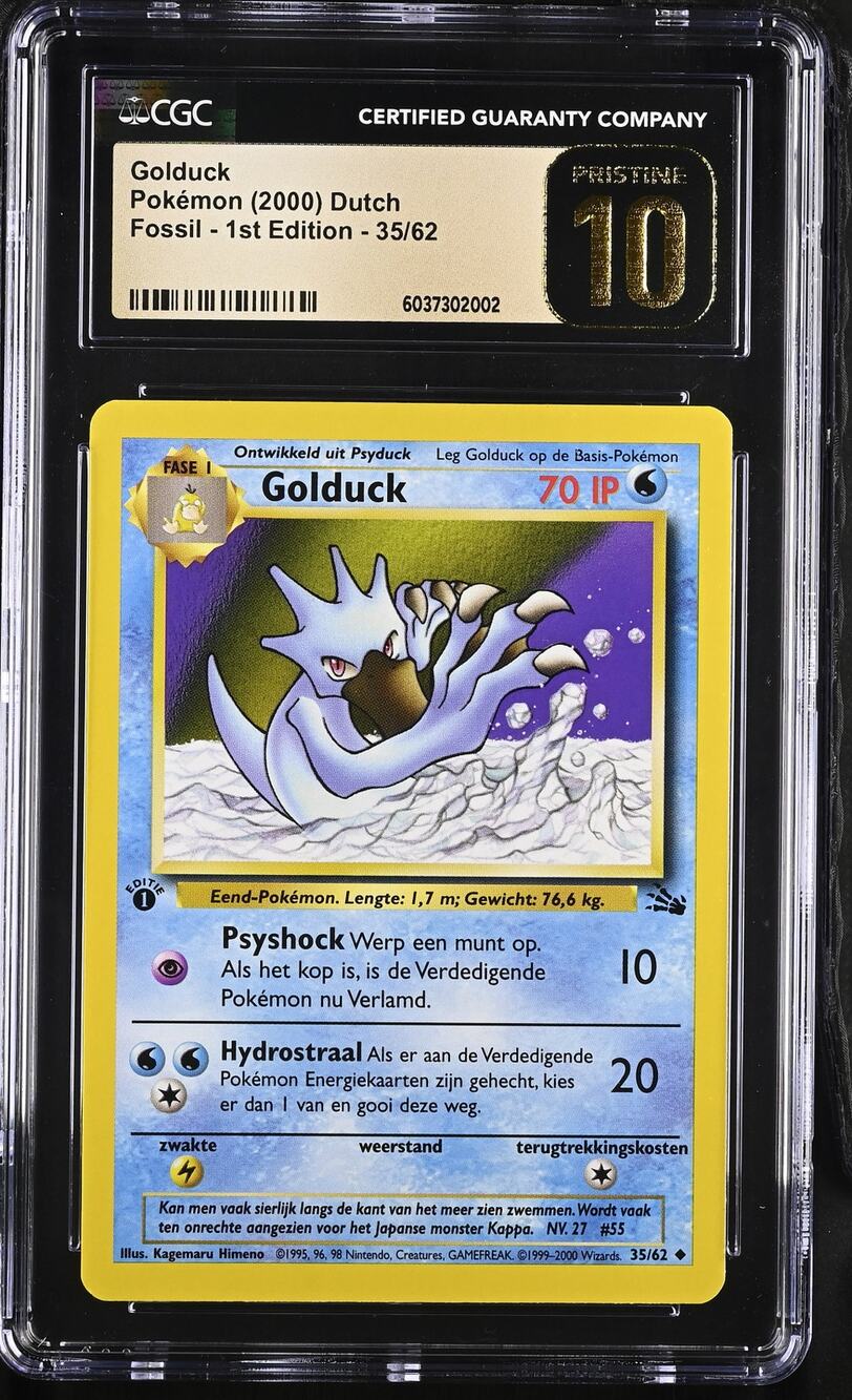 CGC 10 PRISTINE Golduck 1st Edition 35/62 Pokémon 1999 Dutch Fossil (PSA/BGS)